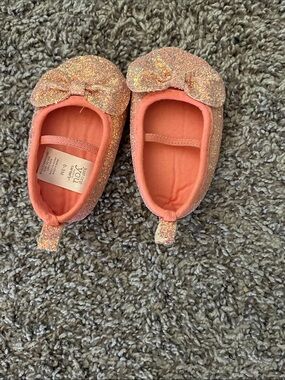 Glitter Bow Coral Pink Baby Ballet Flats